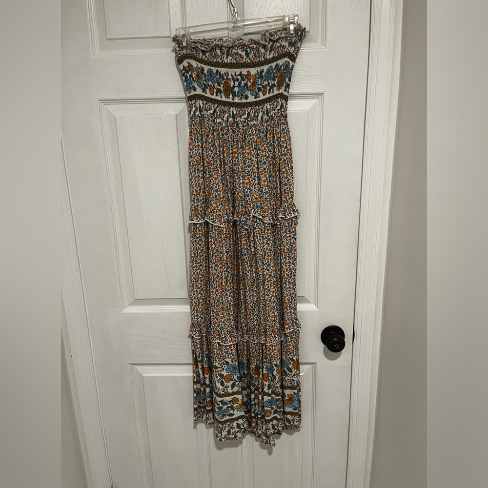 ZESICA Summer Bohemian Floral Printed Strapless Beach Party Long Maxi Dress